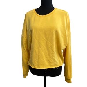 Primark Yellow Cropped Raw Hem Crew Neck Sweatshirt